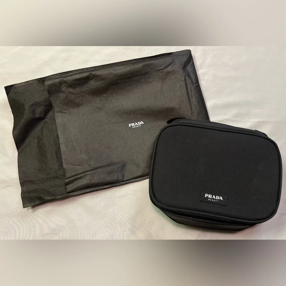 Prada Black Nylon Cosmetic Pouch Toiletry Case w/ Dust Bag